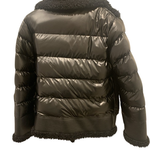 Black Leather and Sherpa Puffer Bomber Jacket Jacket - Picture 4 of 4